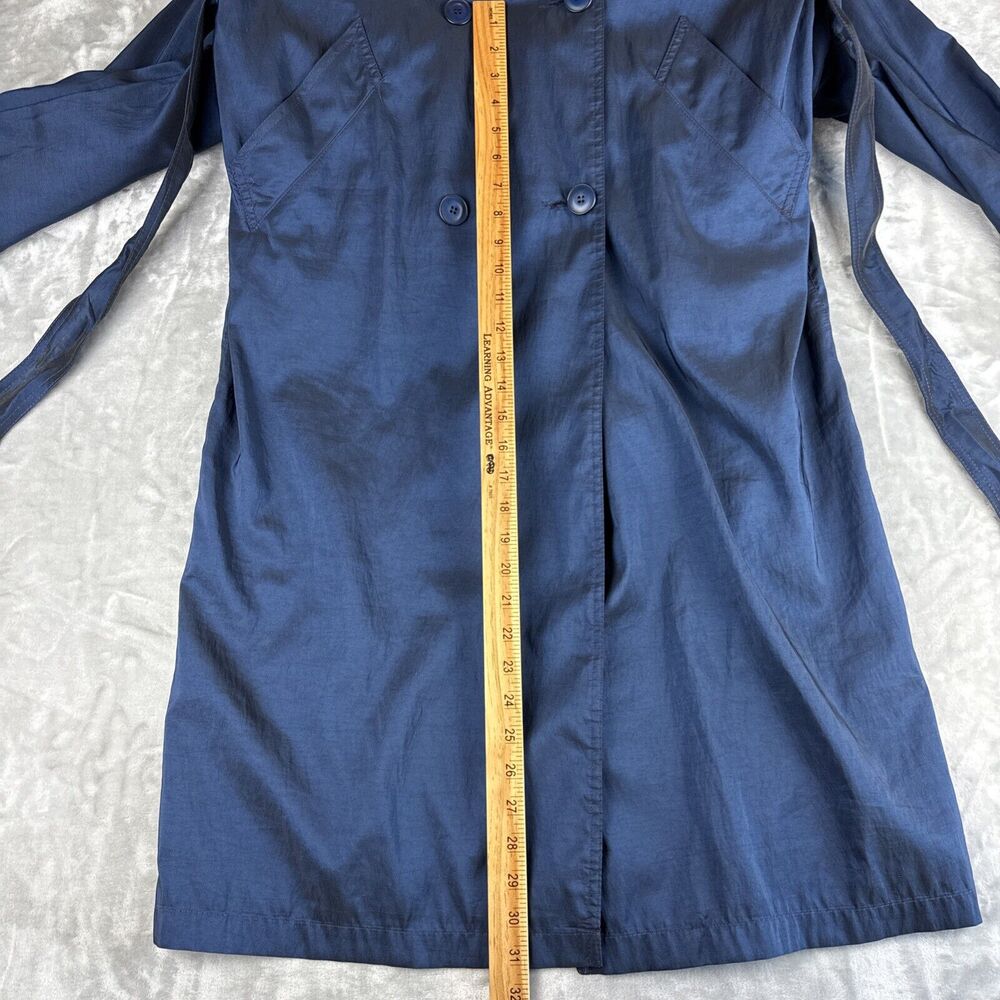 1980's Iridescent Blue Trench Coat Women's 9/10 Shoulder Epaulets‎ Belted (1107) - Picture 15 of 15